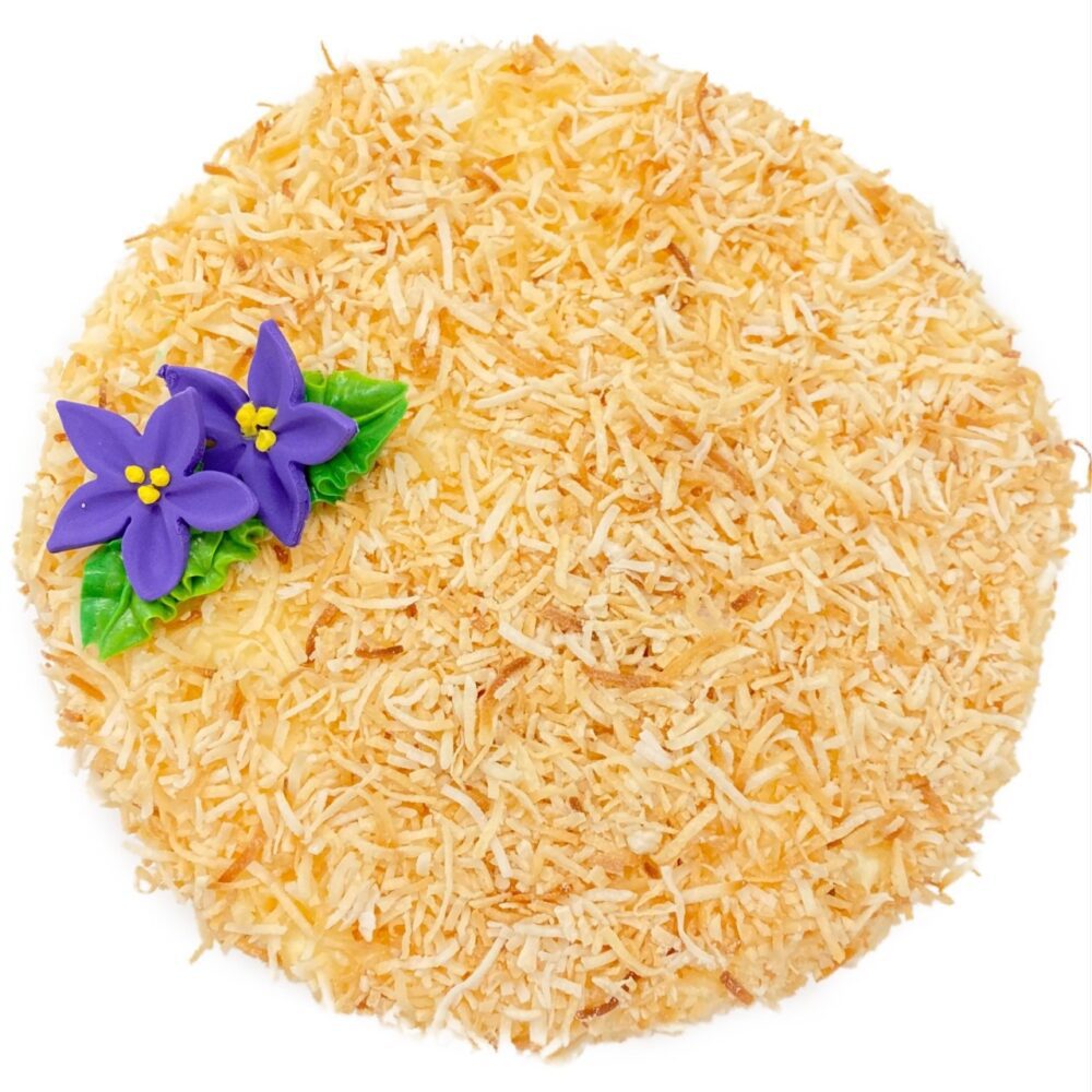 Top view of Toasted Coconut cake.