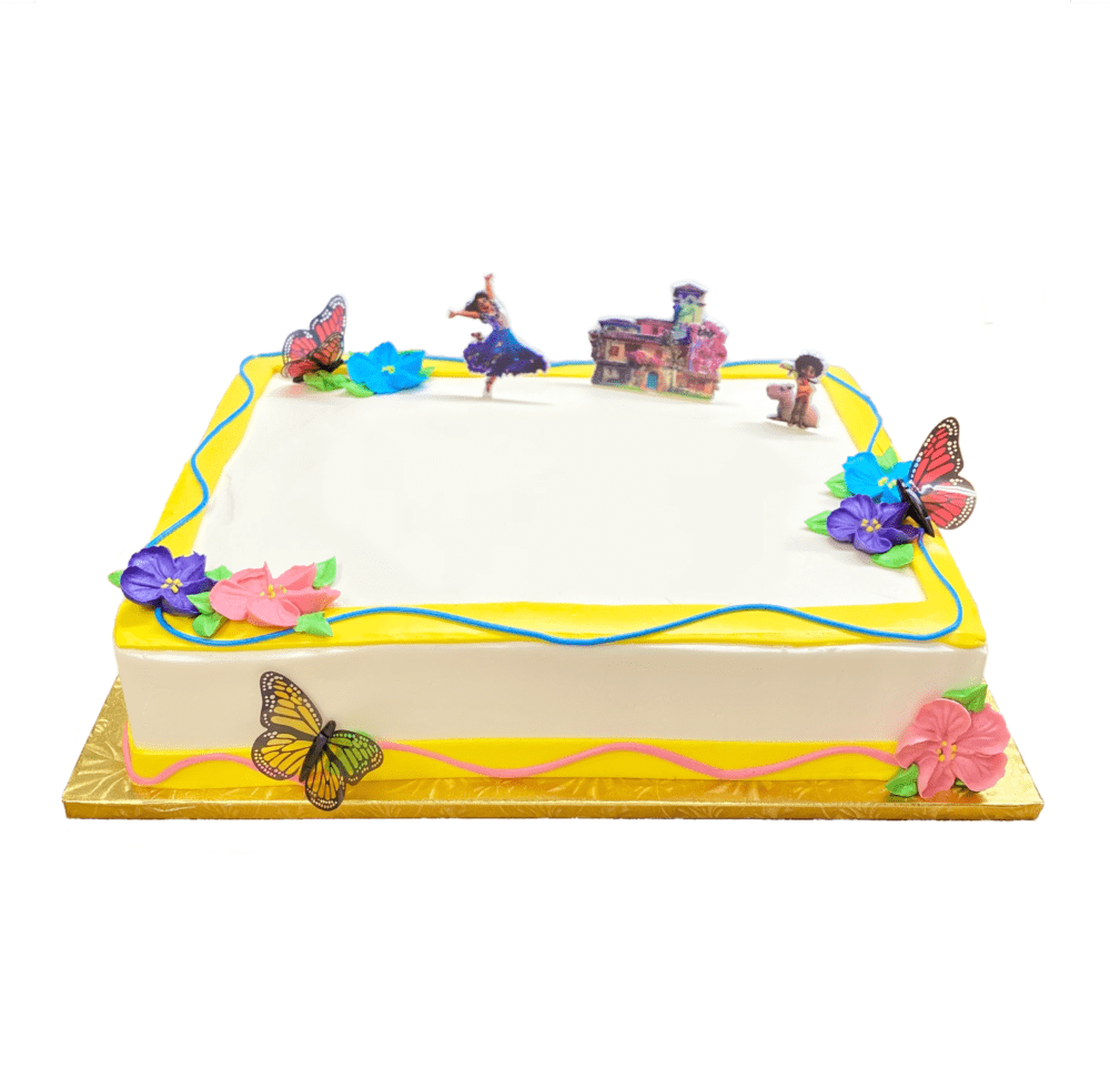 Side view of Encanto decorated sheet cake.