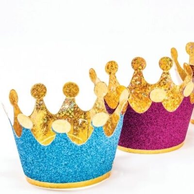 Detail of mini glitter party crowns.